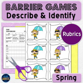 Preview of Spring Vocabulary Barrier Games with Rating Rubrics Speech Therapy Activity
