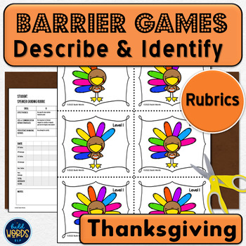 Preview of Barrier Games with Rating Rubrics Thanksgiving Vocabulary Speech Therapy