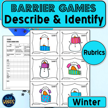 Preview of Winter Vocabulary Speech Therapy Activity Barrier Games with Rating Rubrics