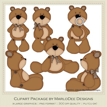 Barry Teddy Bear Brown Set Clip Art Graphics by MarloDee Designs