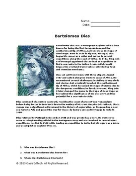 Preview of Bartolomeu Dias Worksheet