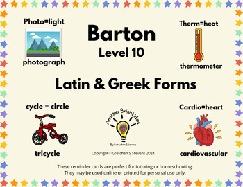 Preview of Barton Level 10 Latin & Greek "Reminder Cards" Lessons 10.1-10.10