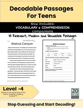 Preview of Barton Level 4 TEEN decodable passages **Now with Comprehension support