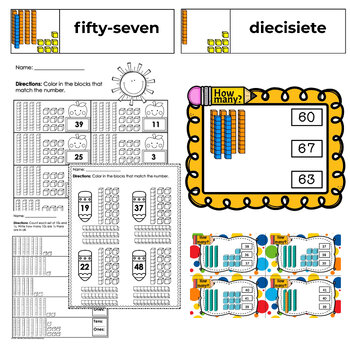 Preview of *BUNDLE* Base 10 Block Worksheets, Task Cards and Word Wall Cards