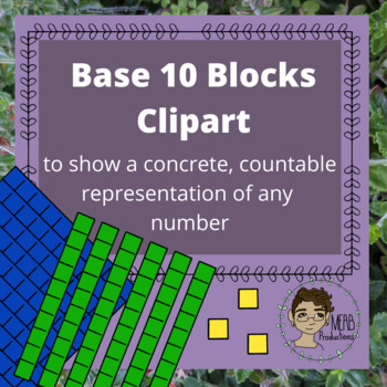 Preview of Base 10 Block clip art: one units, ten sticks, hundred flats in rainbow colors