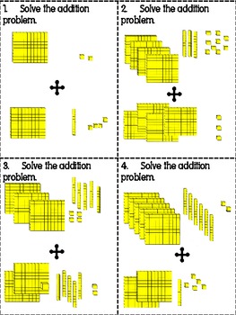 Base 10 Blocks Addition and Subtraction Task Cards and Activity Common Core