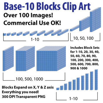 Preview of Base 10 Blocks (Blue) - Clip Art - Commercial Use OK! {Z is for Zebra} - oblique