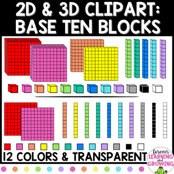 Preview of Base Ten Blocks Clipart for Place Value in 2D and 3D
