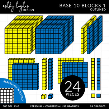 Preview of Base 10 Blocks Clipart 1 - Outlined