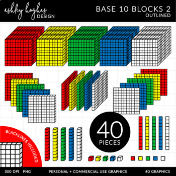 Preview of Base 10 Blocks Clipart Set 2 - Outlined