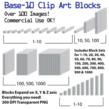 Preview of Base 10 Blocks (Grey) - Clip Art - Commercial Use OK! {Z is for Zebra} - oblique