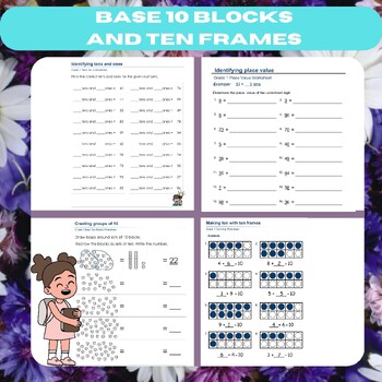 Preview of Base 10 Blocks and Ten Frames: Grade 1 Math Worksheets Collection