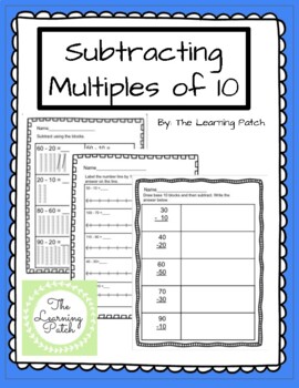 Preview of Base 10 Model Number Line Subtracting Multiples of 10 No Regrouping