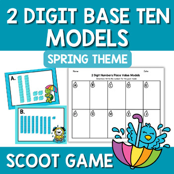 Preview of Base 10 Ten Blocks 2 Digit Numbers Scoot Game Task Cards Standard Form Spring