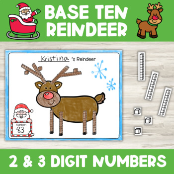 Preview of Base 10 Ten Blocks Reindeer Math Craft Project Place Value | Christmas Winter