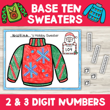 Preview of Base 10 Ten Blocks Ugly Holiday Sweater Craft Place Value | Christmas Winter 