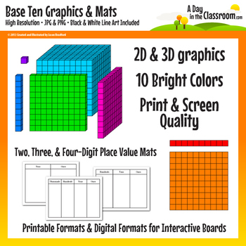 Preview of Base Ten Block Graphics and Mat Set in 12 colors - Print & Screen Quality
