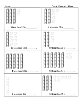 Base Ten Blocks 1 Less 10 Less by Jennifer Paasch | TPT