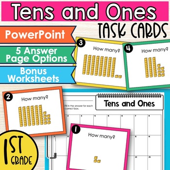 Preview of Base Ten Blocks Task Cards with Tens and Ones | First Grade Math Task Cards