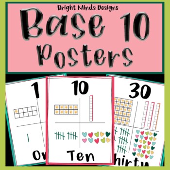 Preview of Base Ten Boho Rainbow Posters set 1-20 and 30 with tallies, ten frame, counters