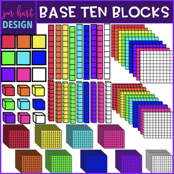 Preview of Base Ten Blocks Clip Art -2D & 3D Neon {jen hart Clip Art}