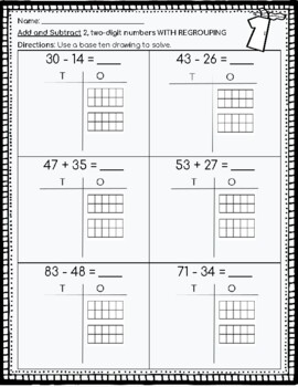 Base Ten Drawings - Two Digit Addition and Subtraction WITH Regrouping ...