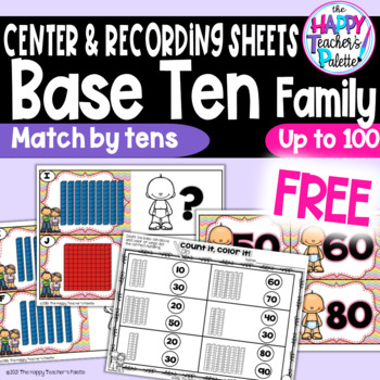 Preview of Base Ten Family Match It ~by Tens to 100~ Place Value Activity *FREE Math Center