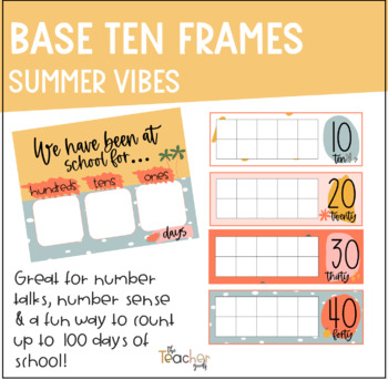 Preview of Base Ten Frames | Boho Summer| Classroom Decor | Editable | 100 Days of School
