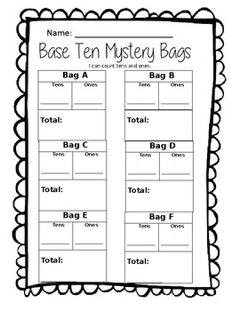 Preview of Base Ten Mystery Bags (Tens and Ones, Place Value)