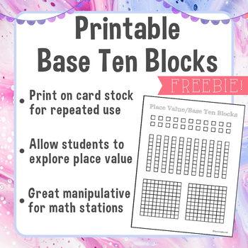 Preview of Base Ten Place Value Blocks Printable FREEBIE | Ones, Tens, & Hundreds