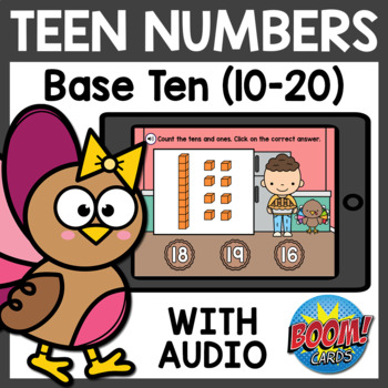 Preview of Base Ten Teen Numbers Boom Cards | Thanksgiving Boom Cards Distance Learning