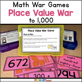 Preview of Place Value Game Math Center | Base Ten War to 1000 with Place Value Worksheets