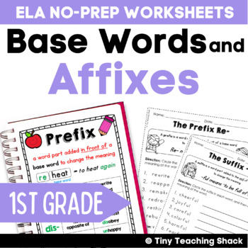Preview of Base Words and Affixes Worksheets -Prefixes and Suffixes -Grammar Review L.1.4b