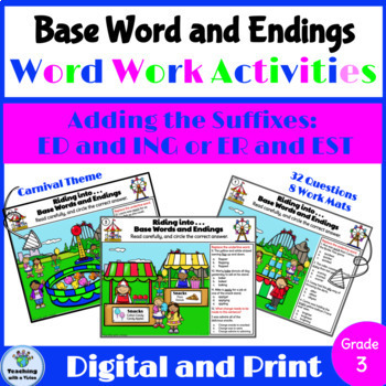 Preview of Base Words and Endings Adding ED, ING, ER, EST Word Work Activities 