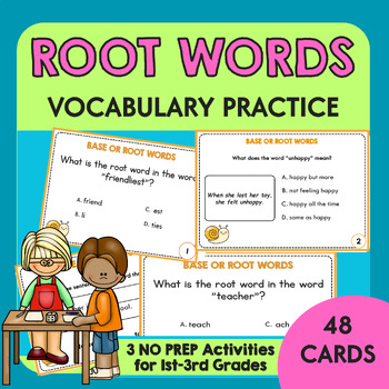 Preview of Base or Root Words Task Cards | Vocabulary Practice for 1st 2nd 3rd Grades