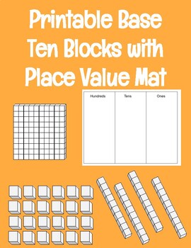 Preview of Base ten blocks printable, Base ten activities, place value, place value mat