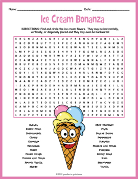 ice cream word search puzzle by puzzles to print tpt