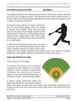 Preview of Baseball: Physical Education Learning Packet