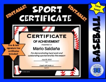 Preview of Baseball Certificate Award 3 - Editable