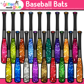 colored softball bats clipart