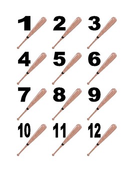 Baseball Numbers for Calendar or Math Activity