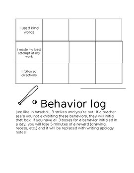 Preview of Baseball Behavior Log
