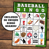 Baseball Bingo | 30 Cards | Baseball Birthday | Baseball P