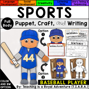 Preview of Baseball Craft and Writing | Baseball Player Paper Bag Puppet Template