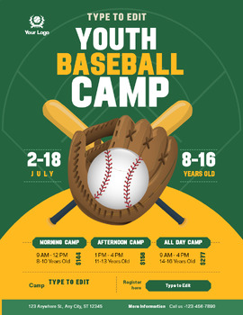 Preview of Baseball Camp Tournament Flyers (4) Fully Customize your Flyer Ready to Edit!