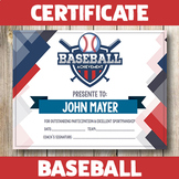 Baseball Certificate -Instant Download - Editable Certificate