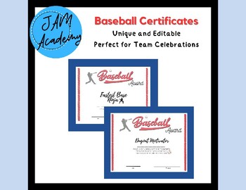 Preview of Baseball Certificates Awards Editable for Summer Camp End of the Season Sports