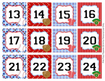 Baseball Numbers for Calendar or Math Activity