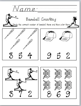 Preview of Baseball Counting and Number Recognition Worksheet