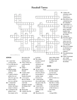 Preview of Baseball Crossword Puzzle
